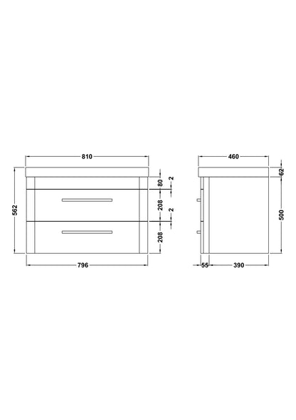 Hudson Reed Solar 800mm Fern Green Wall Hung 2-Drawer Unit with 1 Tap Hole Basin