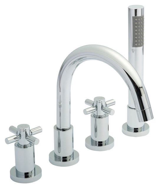 Hudson Reed Tec Crosshead 4 Tap Hole Bath Mixer Tap Including Shower Kit and Hose Retainer