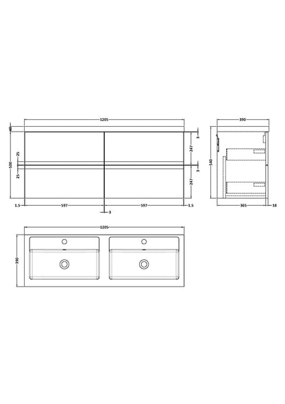 Hudson Reed Urban 1200mm Satin White Wall Hung Vanity Unit With Double Polymarble Basin