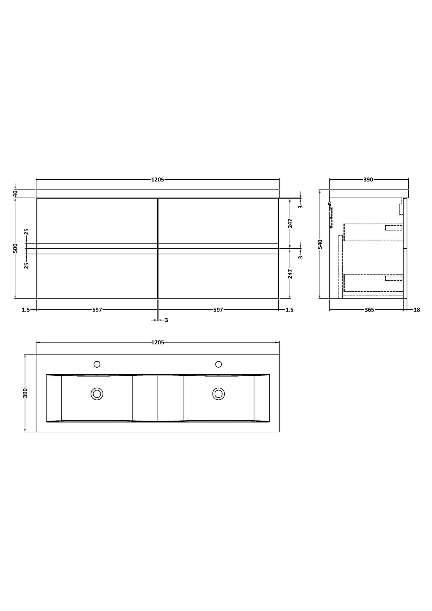 Hudson Reed Urban 1200mm Wall Hung Vanity Unit With Double Ceramic Basin