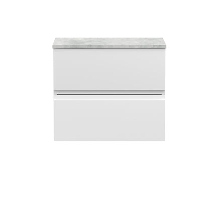 Hudson Reed Urban 600mm Satin White Wall Hung 2 Drawer Vanity Unit With Laminate Worktop