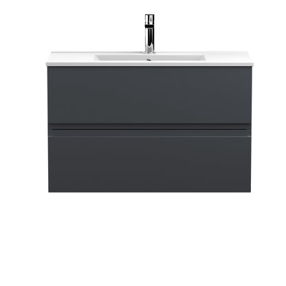 Hudson Reed Urban 800mm Soft Black Wall Hung 2 Drawer Soft Close Vanity Unit with Basin