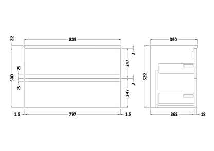 Hudson Reed Urban 800mm Wall Hung 2-Drawer Unit With Laminate Worktop