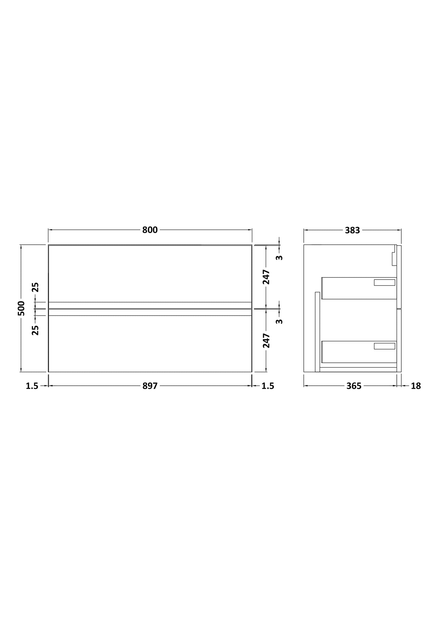 800mm Wall Hung 2 Drawer Unit