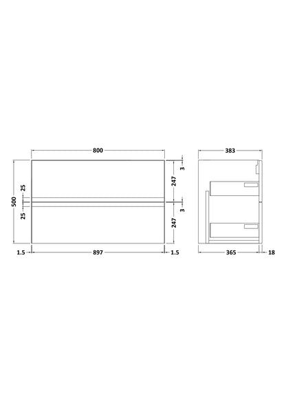 800mm Wall Hung 2 Drawer Unit