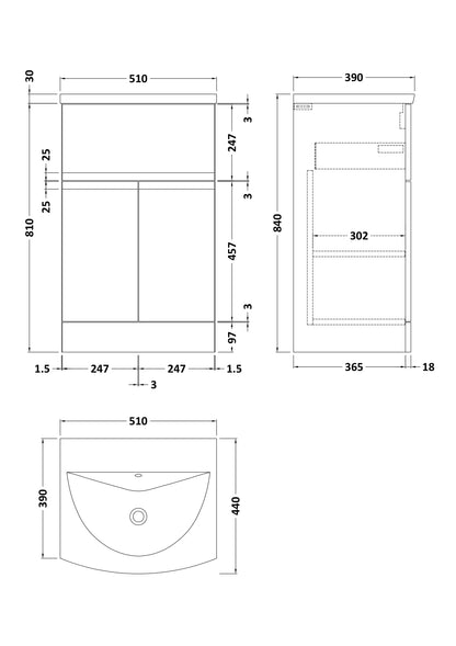 Hudson Reed Urban 510mm Satin Grey Floor Standing Vanity Unit with Basin