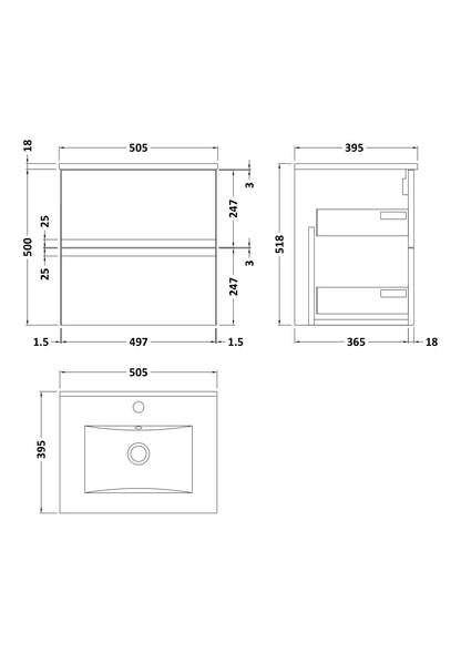 Hudson Reed Urban 500mm Wall Hung 2 Drawer Vanity Unit with Basin