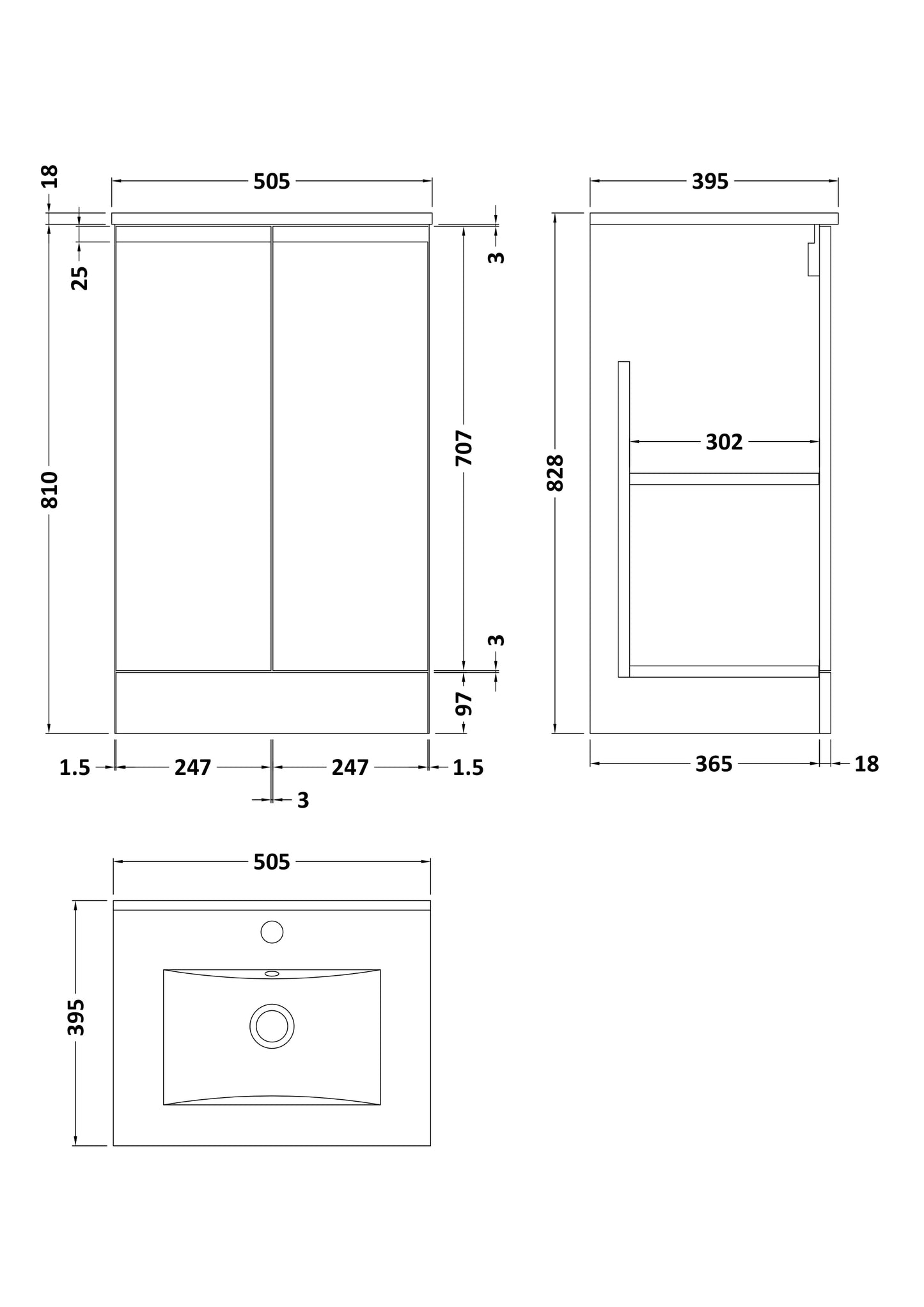 Hudson Reed Urban 505mm Floor Standing 2 Door Vanity Unit With Basin