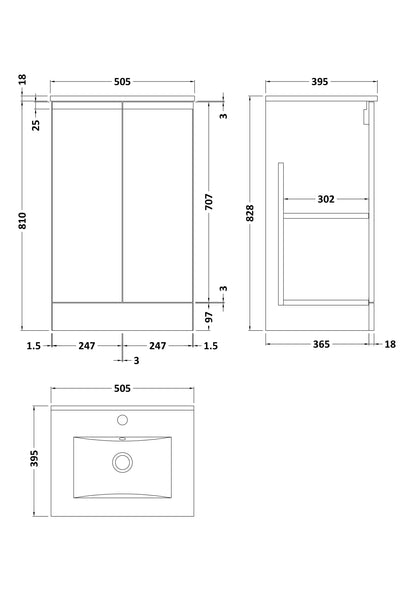 Hudson Reed Urban 505mm Floor Standing 2 Door Vanity Unit With Basin
