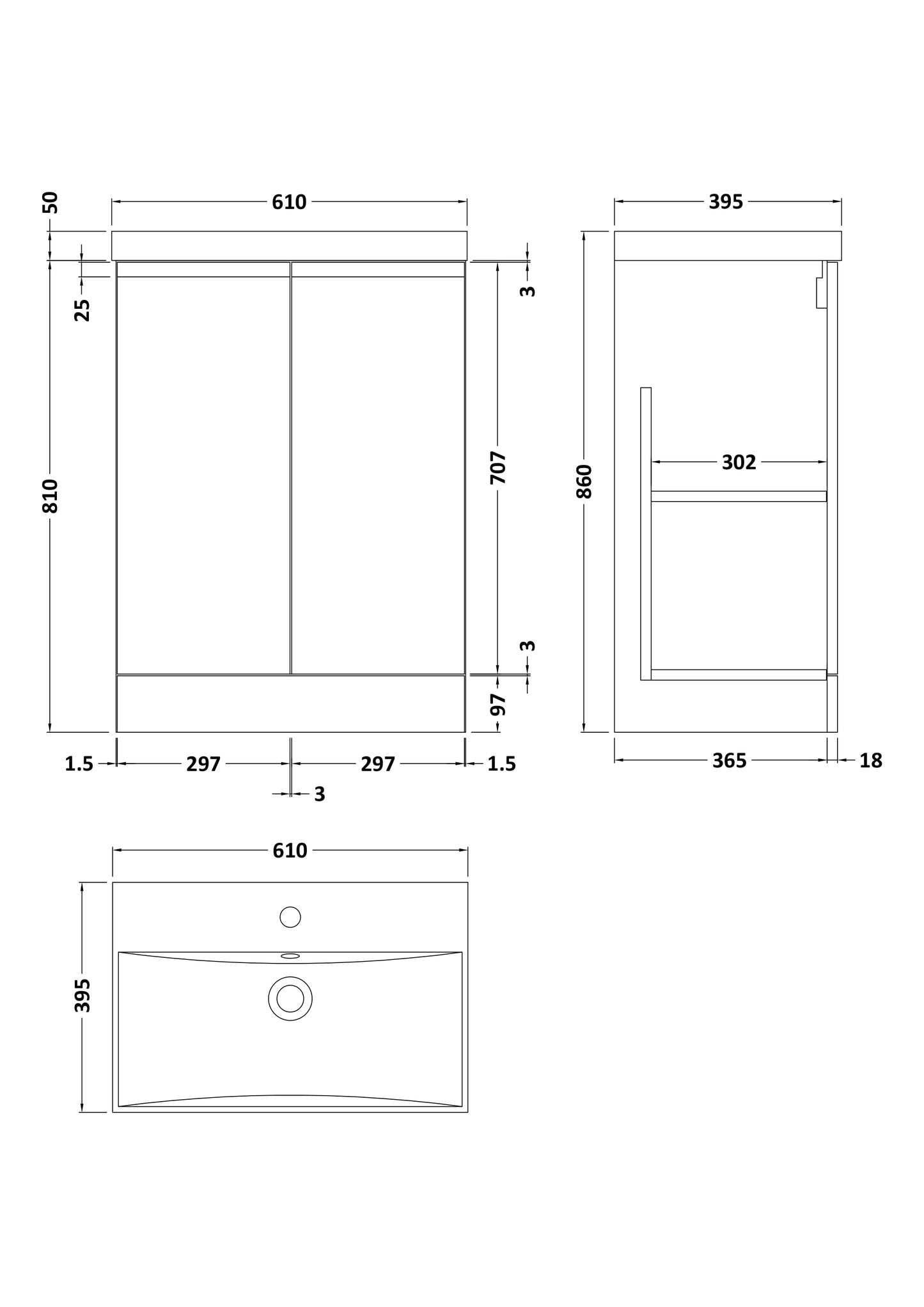 Hudson Reed Urban 610mm Floor Standing 2 Door Vanity Unit With Basin