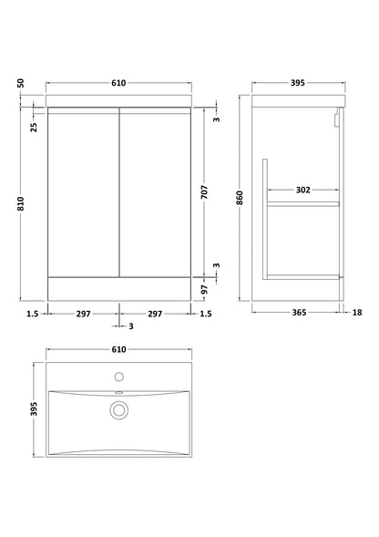 Hudson Reed Urban 610mm Floor Standing 2 Door Vanity Unit With Basin