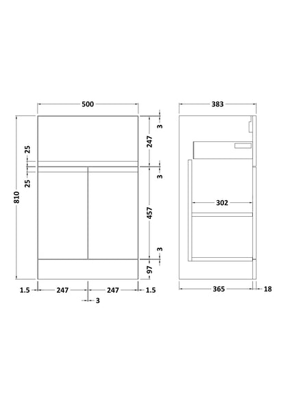 Urban Floor Standing 2 Door 1 Drawer Vanity Unit 500mm