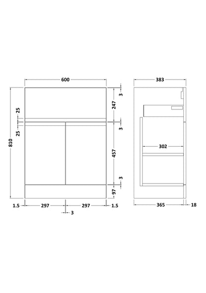Urban Floor Standing 2 Door 1 Drawer Vanity Unit 600mm
