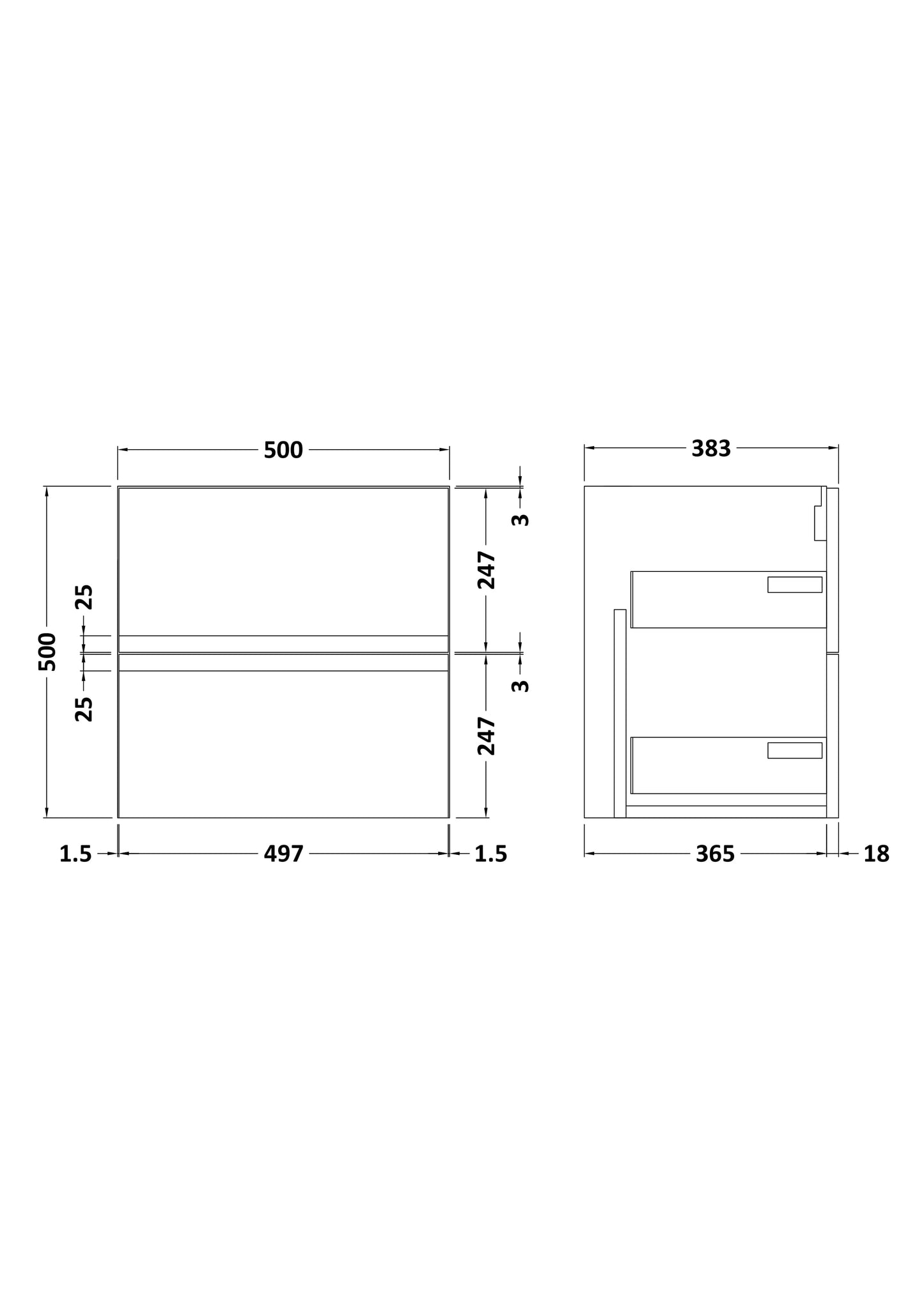 Urban Wall Hung 2 Drawer Vanity Unit 500mm