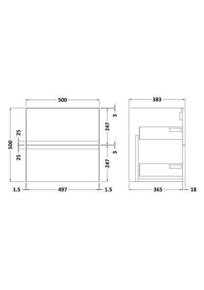 Urban Wall Hung 2 Drawer Vanity Unit 500mm