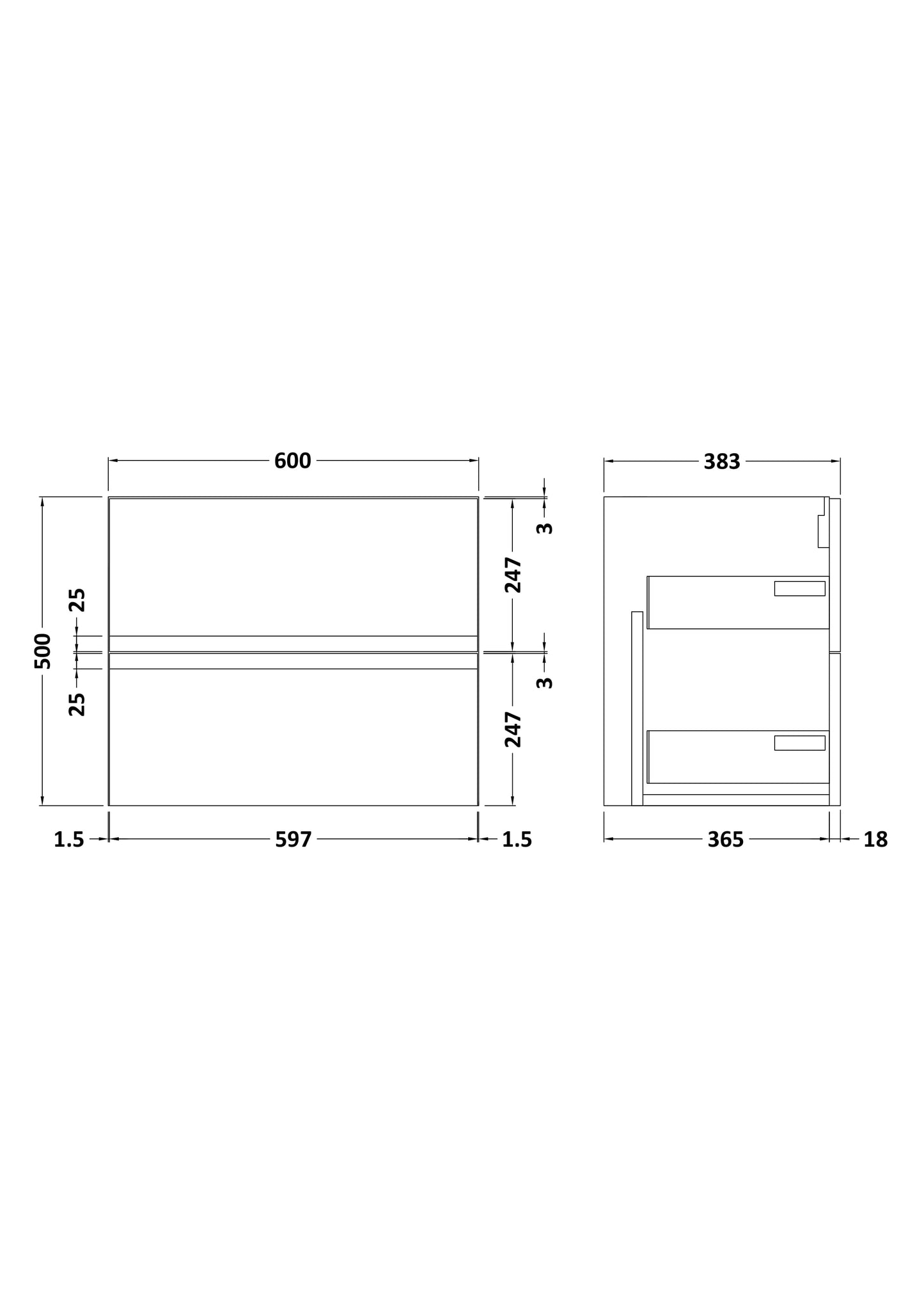 Urban 600mm Wall Hung 2-Drawer Unit