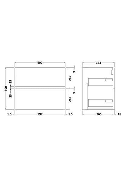 Urban 600mm Wall Hung 2-Drawer Unit