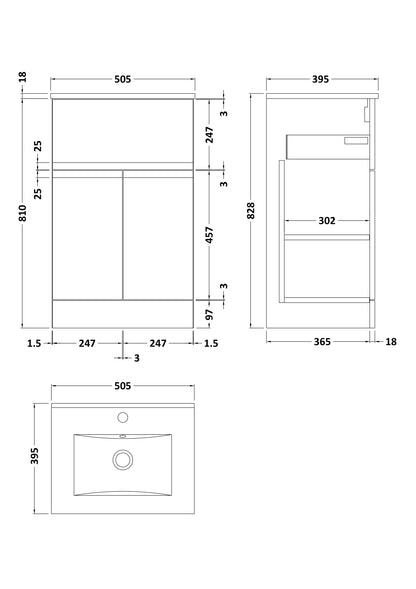 Hudson Reed Urban 505mm Satin Blue Floor Standing Vanity Unit With Basin