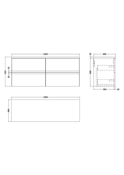 Hudson Reed Urban 1200mm Wall Hung 4-Drawer Vanity Unit With Laminate Worktop