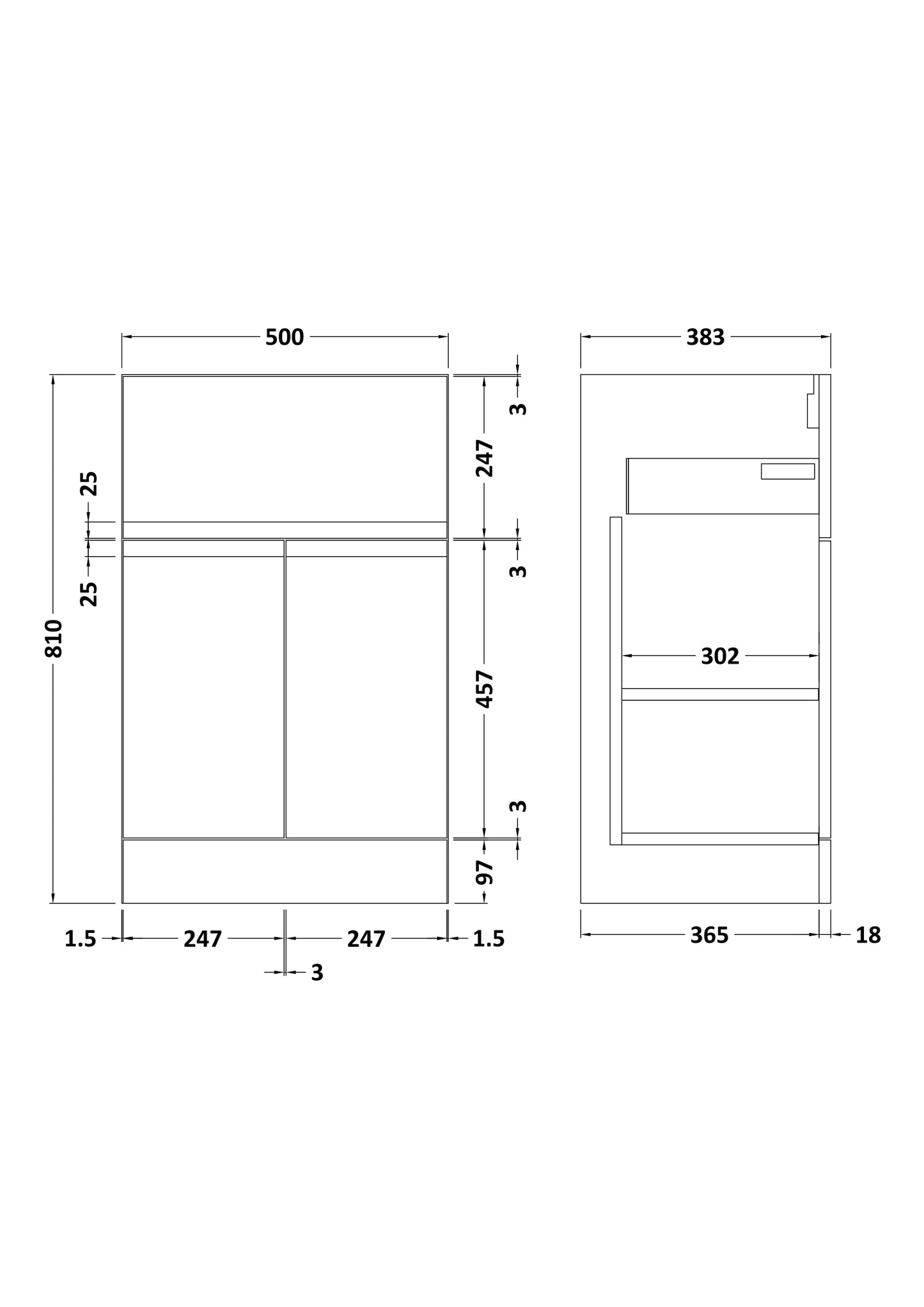 Urban Floor Standing 2 Door 1 Drawer Vanity Unit 500mm