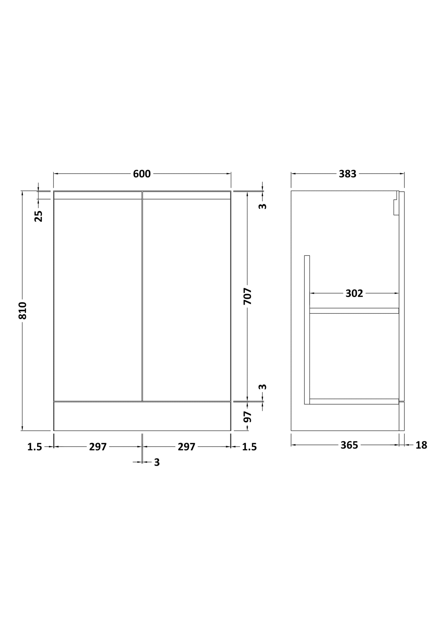Urban Floor Standing 2 Door Vanity Unit 600mm