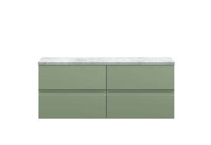 Hudson Reed Urban 1200mm Satin Green Wall Hung 4-Drawer Unit With Laminate Worktop