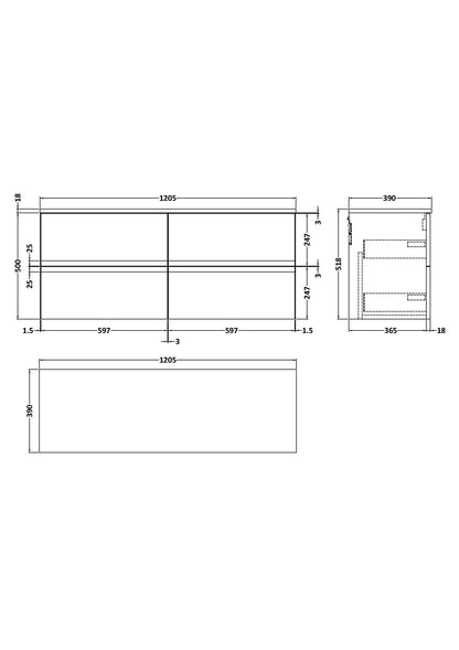 Hudson Reed Urban 1200mm Satin Green Wall Hung 4-Drawer Unit With Worktop
