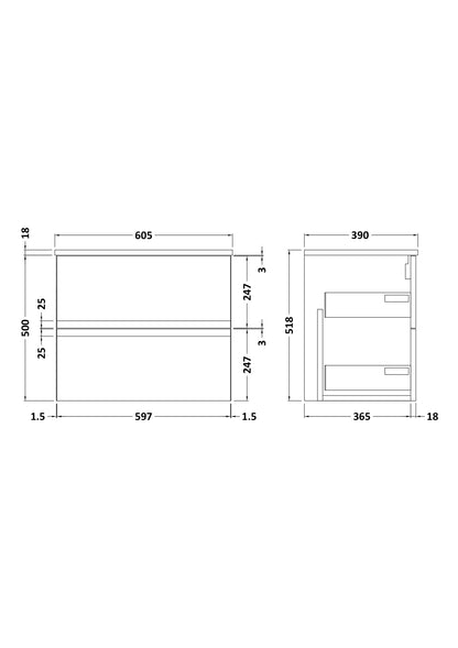 Hudson Reed Urban 600mm Satin Green Wall Hung 2-Drawer Unit With Worktop