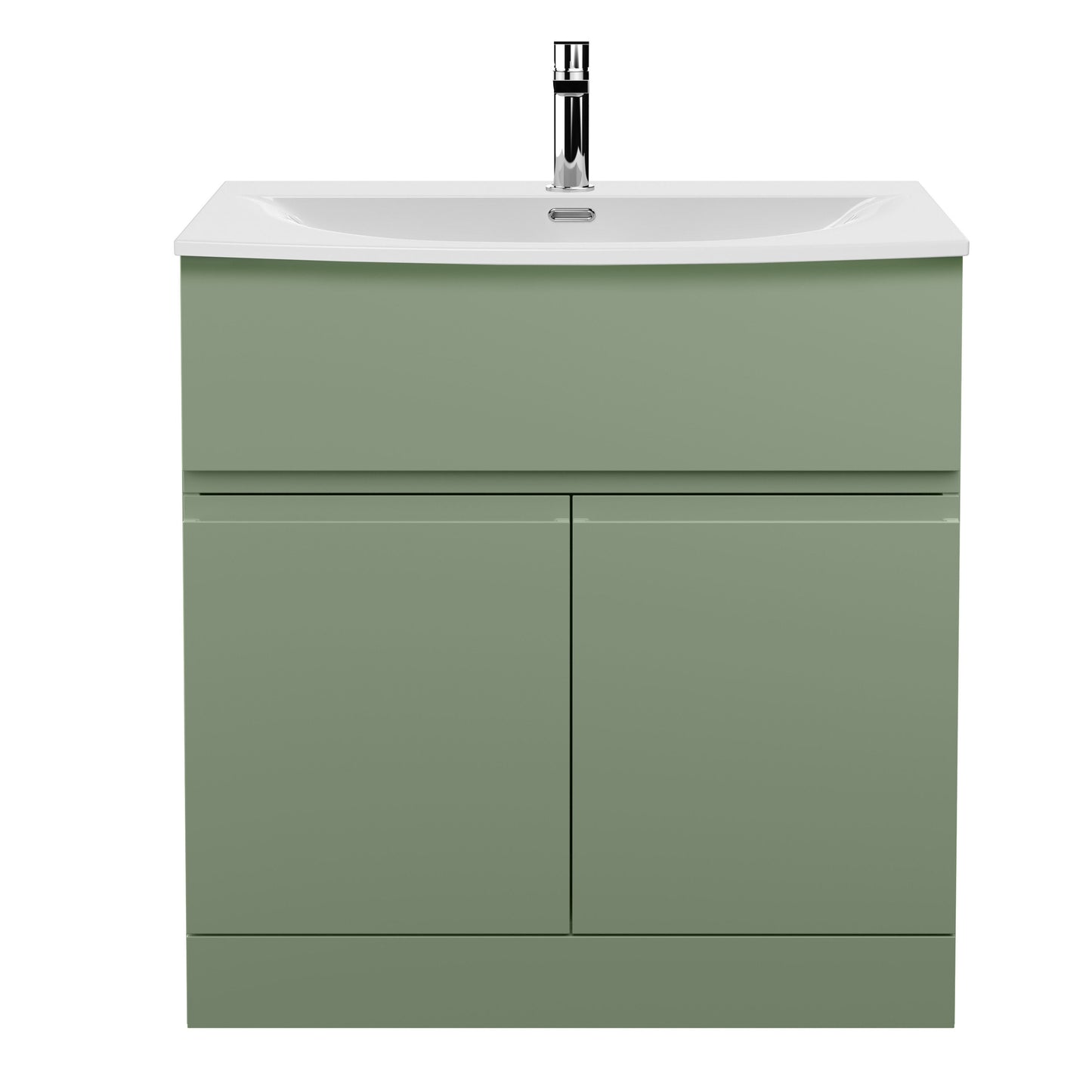 Hudson Reed Urban 800mm Satin Green Floor Standing 2-Door Vanity Unit with Curved 1 Tap Hole Basin