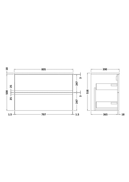 Hudson Reed Urban 800mm Wall Hung 2-Drawer Unit With Worktop