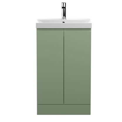Hudson Reed Urban Satin Green 500mm Floor Standing 2-Door Vanity Unit with 1 Tap Hole Basin