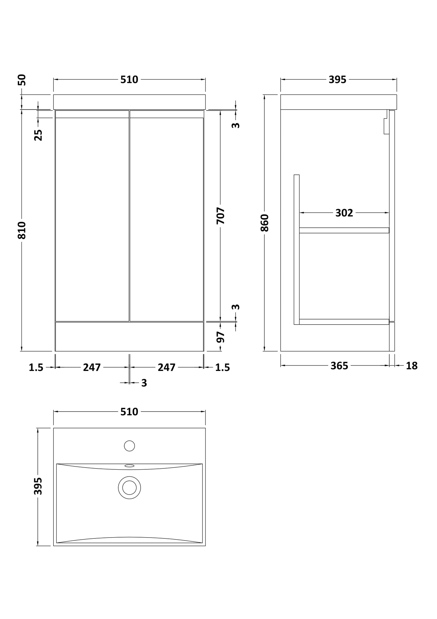 Hudson Reed Urban Satin Green 500mm Floor Standing 2-Door Vanity Unit with 1 Tap Hole Basin