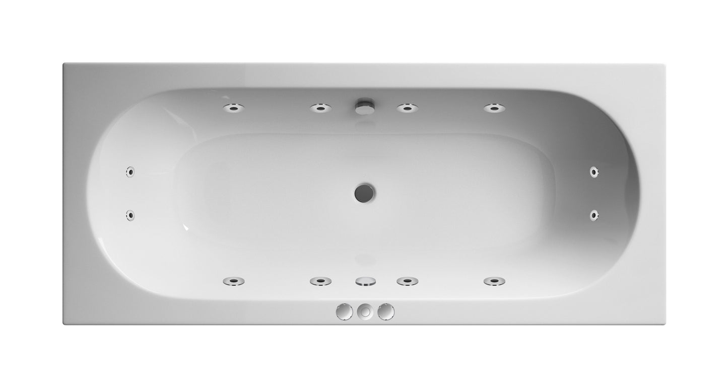 1700mm x 750mm Round Double Ended 12 Jet Whirlpool Bath - Chrome