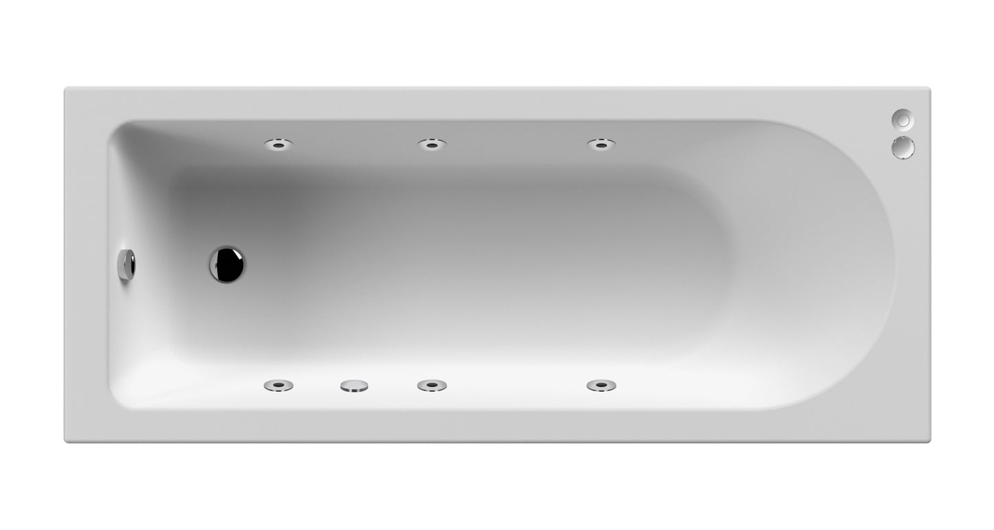1500mm x 700mm Round Single Ended 6 Jet Whirlpool Bath - Chrome