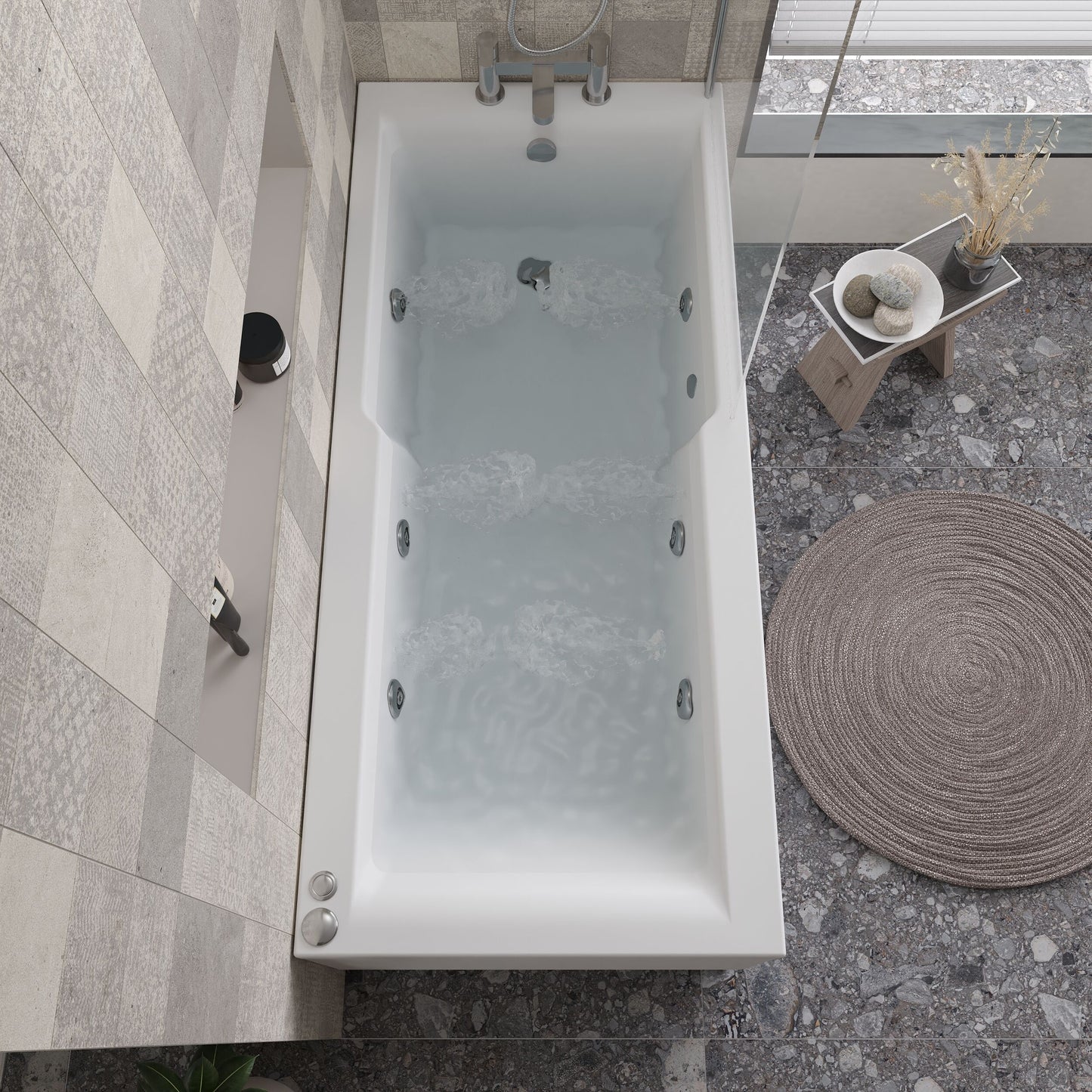 1700mm x  750mm Square Straight 6 Jet Shower Bath - Chrome