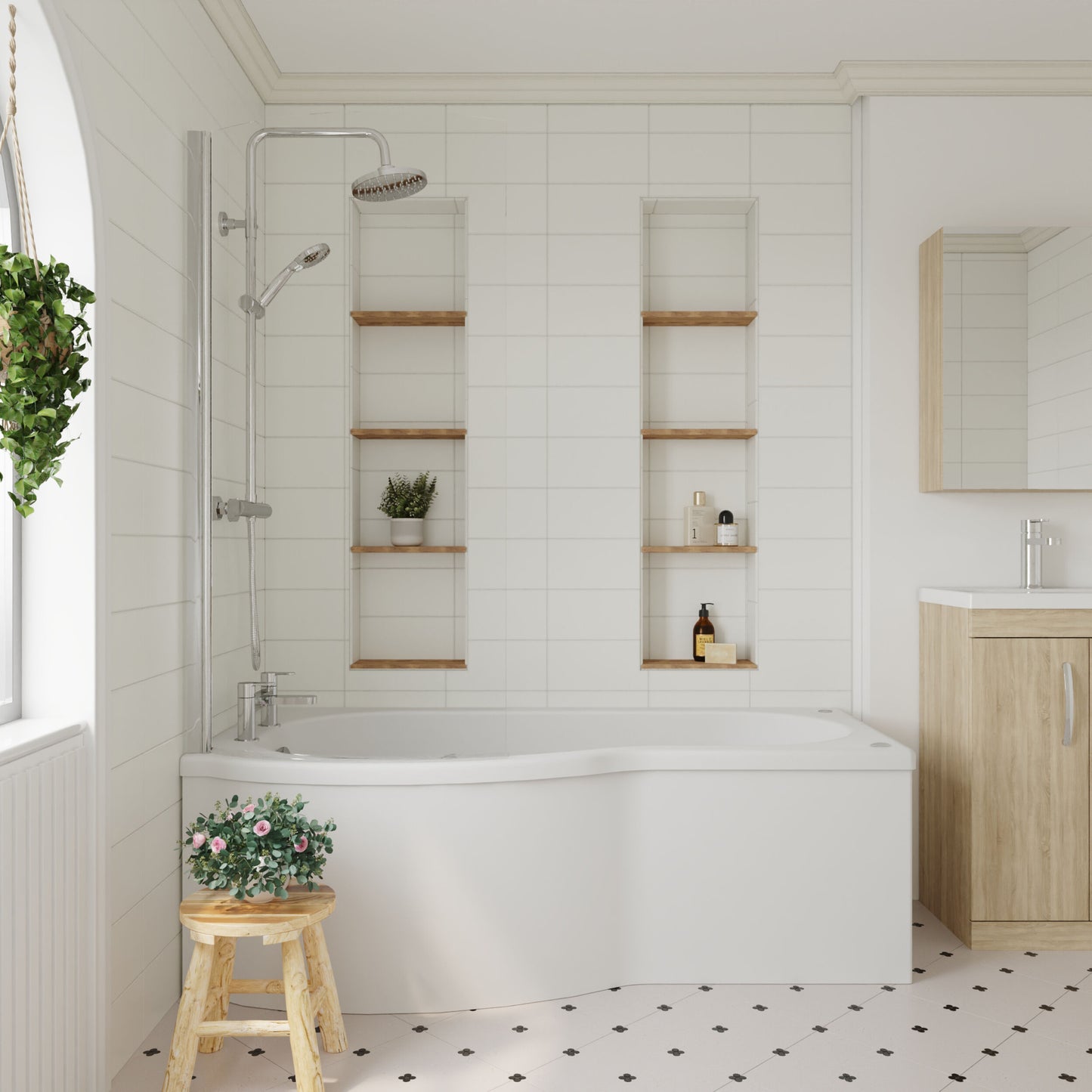 1700mm P Shape 8 Jet Whirlpool Bath Left Hand - Chrome