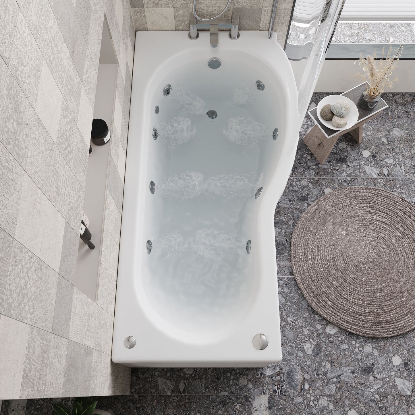 1700mm P Shape 8 Jet Whirlpool Bath Right Hand - Chrome