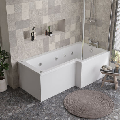1700mm L Shape Right Hand 8 Jet Whirlpool Bath - Chrome