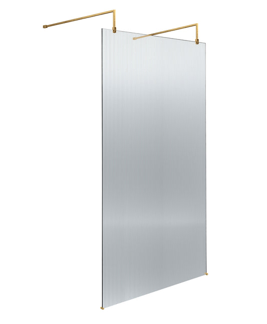 Hudson Reed 970mm Frameless Brushed Brass Fluted Wetroom Screen With Arms And Feet