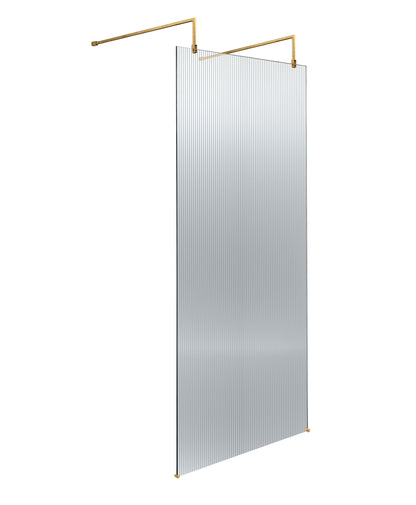 Hudson Reed 770mm Frameless Brushed Brass Fluted Wetroom Screen With Arms And Feet