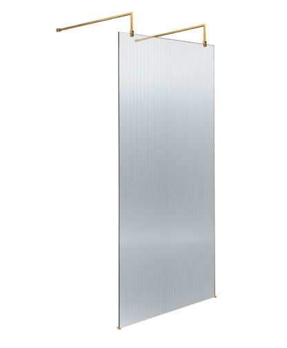 Hudson Reed 870mm Frameless Brushed Brass Fluted Wetroom Screen With Arms And Feet