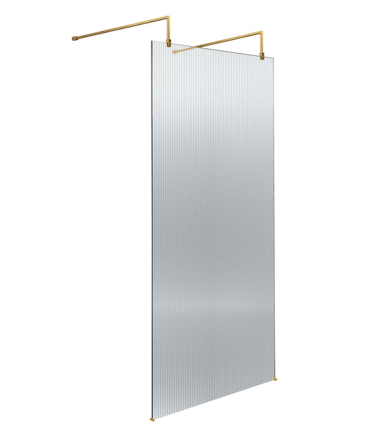 Hudson Reed 870mm Frameless Brushed Brass Fluted Wetroom Screen With Arms And Feet