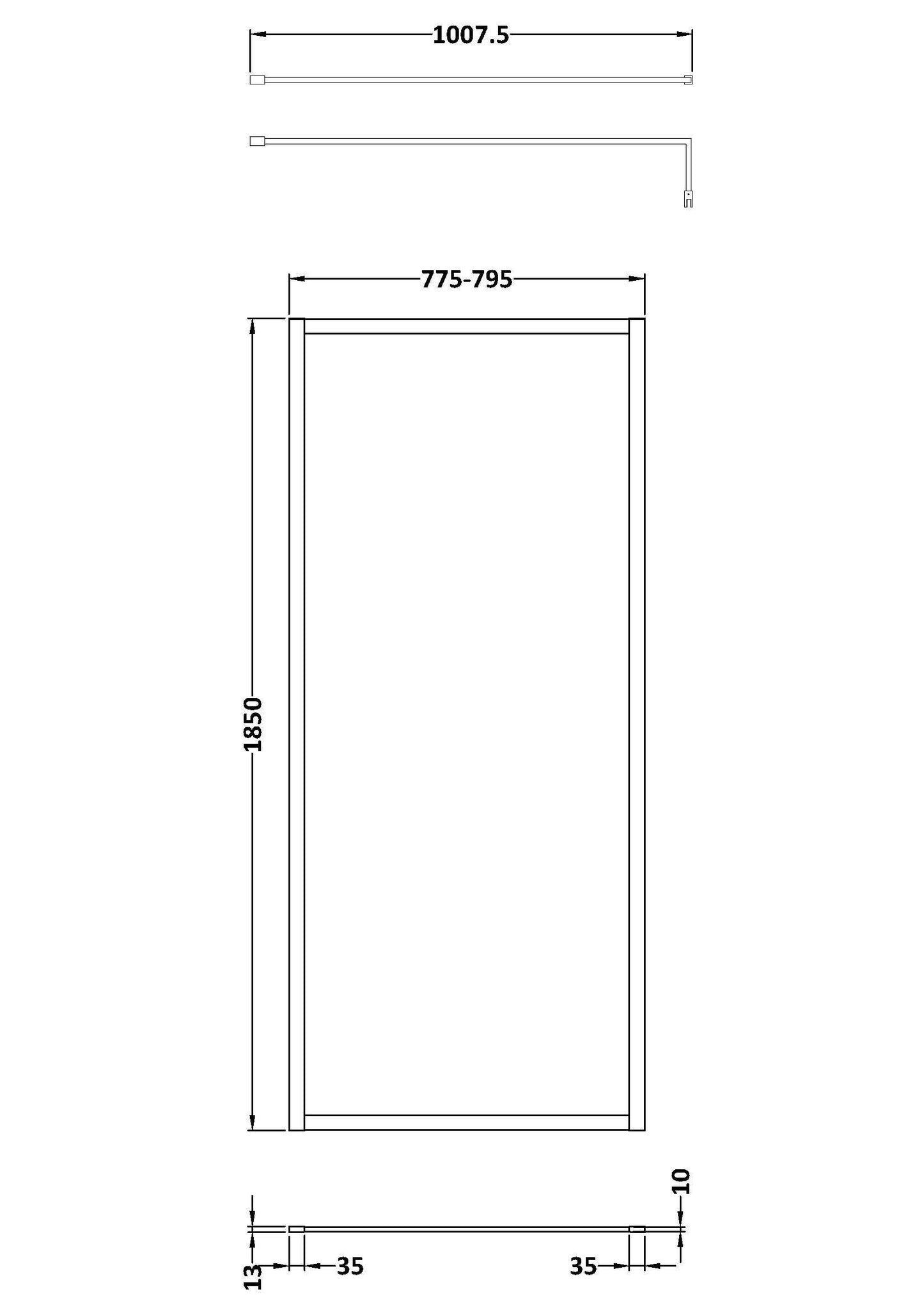 Nuie 800mm Outer Frame Brushed Brass Wetroom Screen