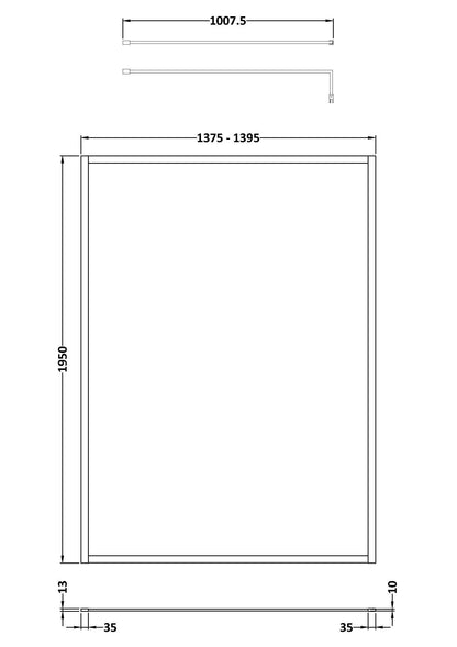 Hudson Reed 1400mm Outer Frame Matt Black Wetroom Screen