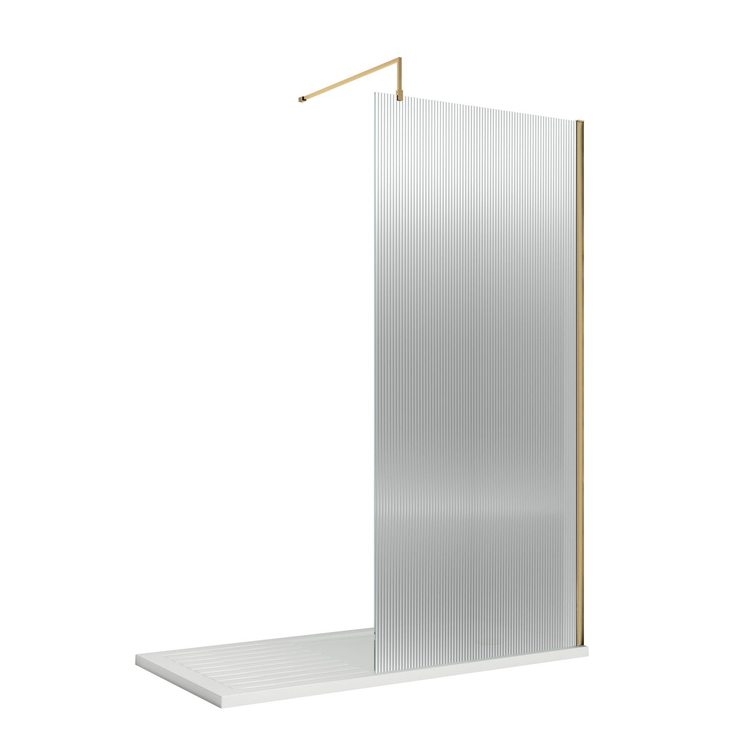 Hudson Reed 1050mm Semi-Frameless Brushed Brass Fluted Wetroom Screen With Support Bar