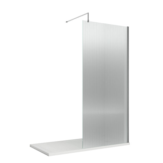 Synergy 1000mm Semi-Frameless Chrome Fluted Wetroom Screen With Support Bar