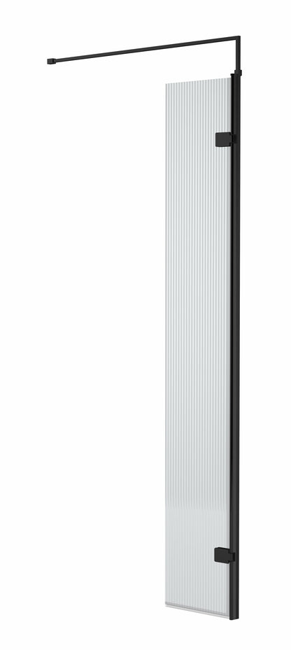 Synergy 322mm Semi-Frameless Matt Black Fluted Hinged Wetroom Screen With Support Bar
