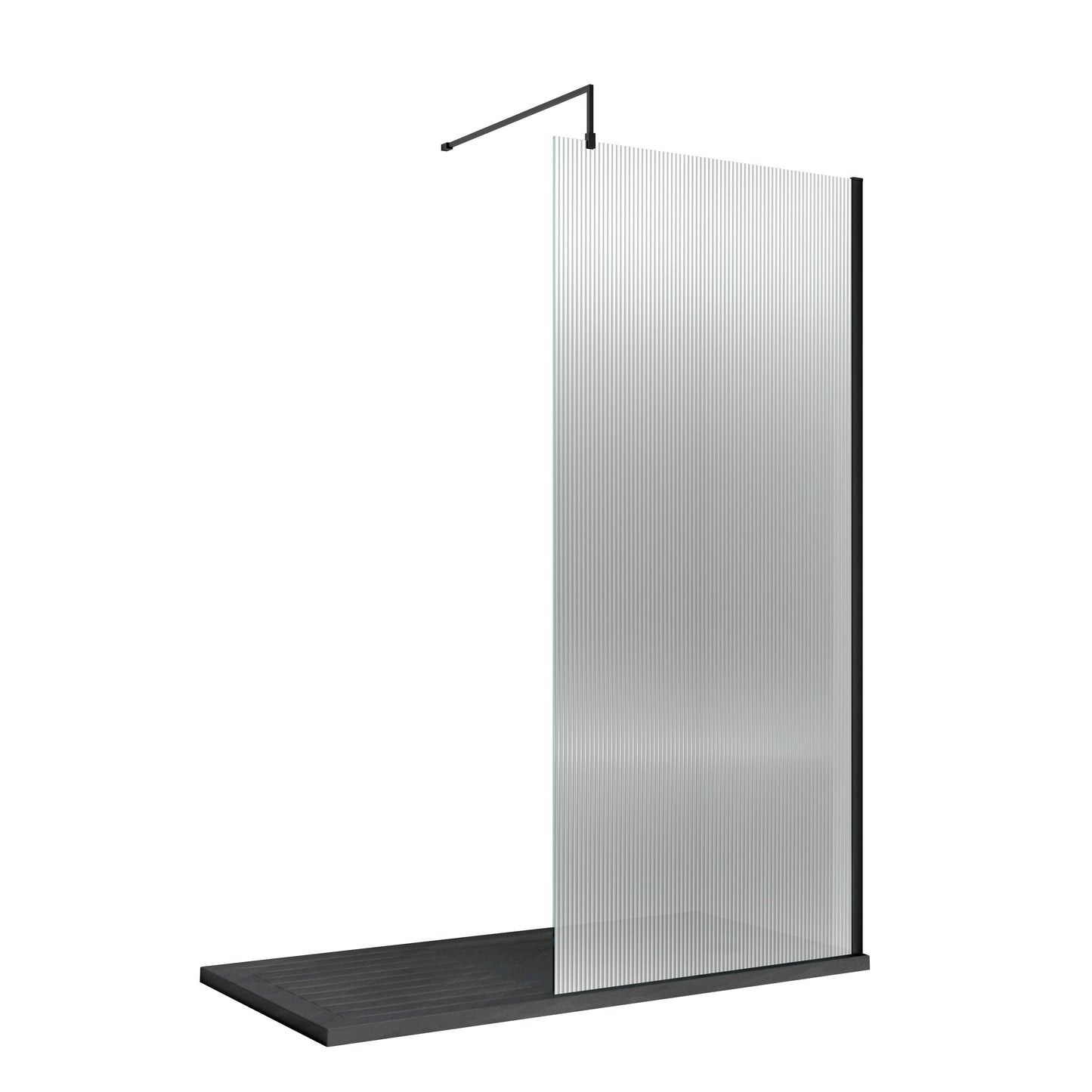 Hudson Reed 850mm Semi-Frameless Matt Black Fluted Wetroom Screen With Support Bar