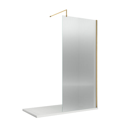 Hudson Reed 950mm Semi-Frameless Brushed Brass Fluted Wetroom Screen With Support Bar