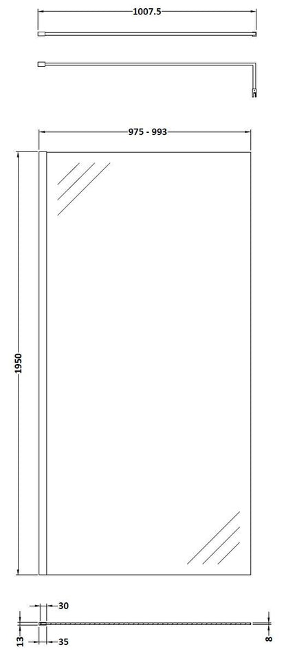 1000mm Wetroom Screen & Support Bar